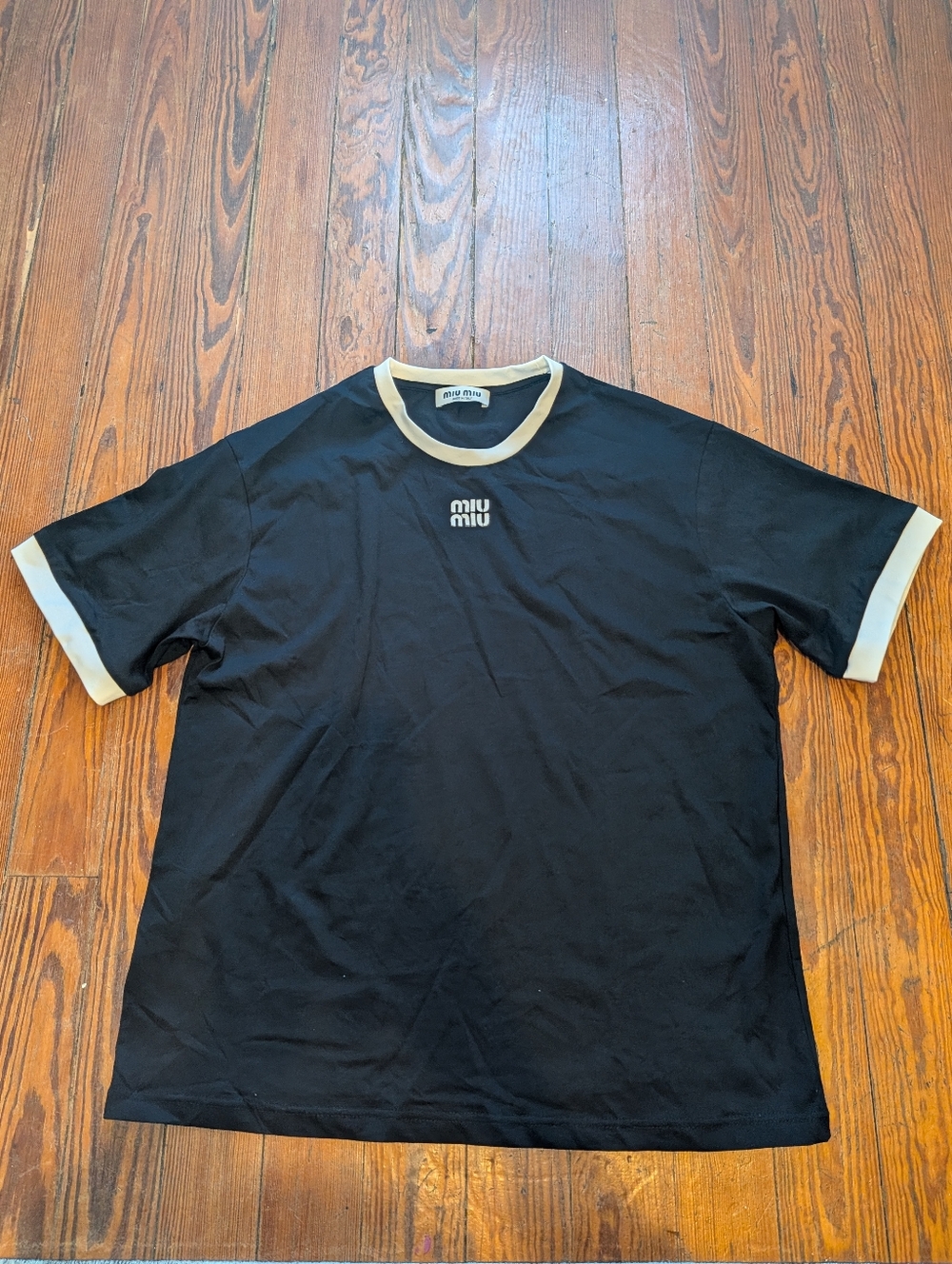 AUTHENTIC Miu Miu Black Tee with White Trim Trim - Men's Short Sleeve